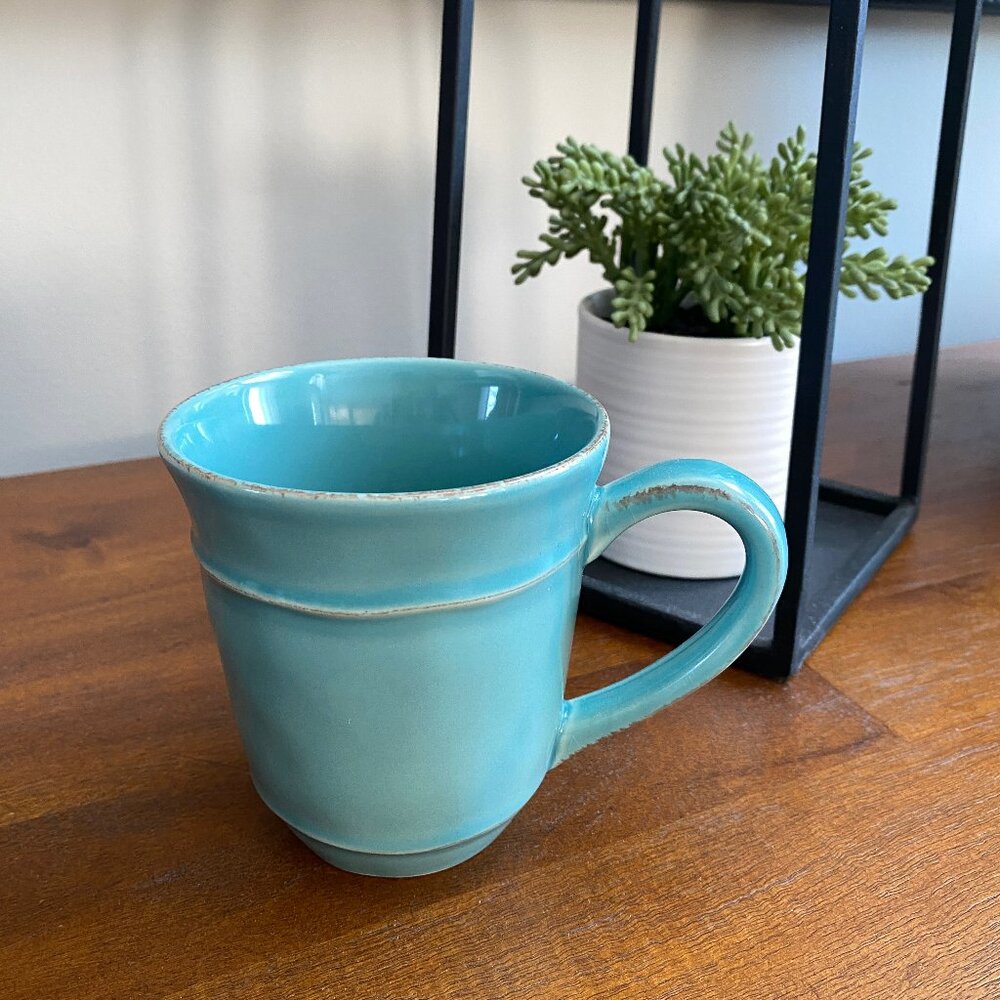 Pottery Barn Handmade in Portugal Turquoise Mug | Coastal Ceramic Coffee Cup
